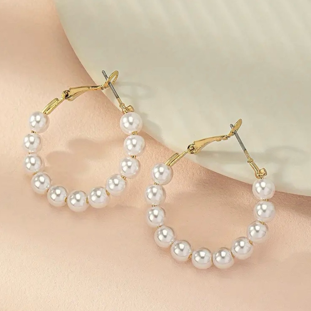 Pearl Hoop Earrings, New